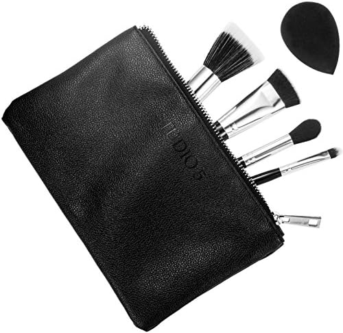 Tapered Highlighter, Flat Top Kabuki Buffer Brush, Pro Duo Brush, Detailer Brush, and Pro Blending Sponge. Case Included. Perfect for Contouring and Highlighting.