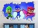 PJ Masks Jumping Out Smashed 3D Wall Decal Sticker Vinyl Decor Door Window Poster Mural Movie Games - Broken Wall - 3D Designs - R38 (Small (Wide 22