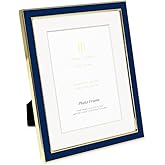 Isaac Jacobs 7x9 (Matted 5x7) Navy Enamel Picture Frame with Gold Metal Edge and Easel, Tabletop Display, Wall Décor, Photo Gallery, (7x9 (Matted 5x7), Navy with Gold)