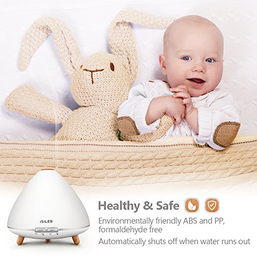 500ml Aromatherapy Essential Oil Diffuser, iSiLER 17oz Ultrasonic Cool Mist Humidifier whith Waterless Auto Shut-Off 4 Timer Settings for Bedroom Office Home Bedroom Yoga Spa, 18 hours Runtime
