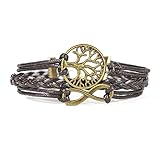 Hitop Jewelry Mens Womens Leather Bracelet, Vintage Infinity Life Tree Charm Bangle, Brown
