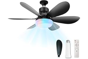 MIMIRGB Socket Fan Light with Remote,Small Ceiling Fans with Lights,Smart Timing Dimmable 3 Colors,E26 Base Socket Ceiling Fan for Bedroom Living Garage Kitchen（RGB Ambient-Black）