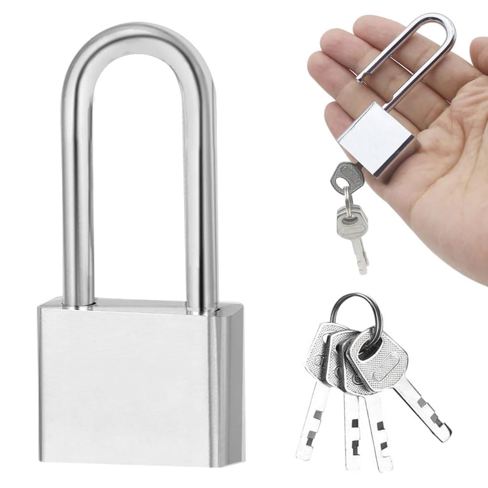 Padlocks Stainless Steel Padlock Outdoor Heavy Duty Padlock Weatherproof Long Handle Padlock for Travel Bags Cabinets Gym Lockers Toolbox Garden Shed Garage Fence Storage Units (1)