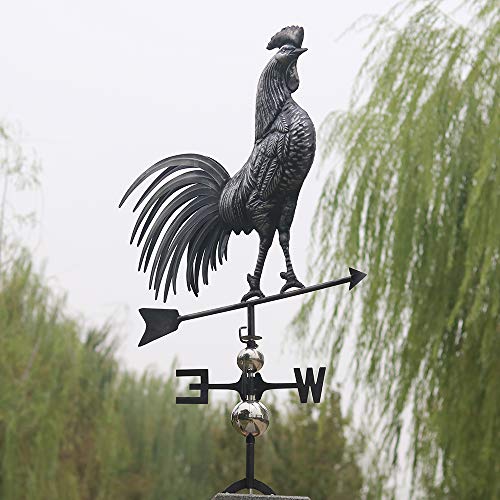 IORMAN Handmade 3D Weathervanes, Stainless Steel Matt Aged, Home Garden Roof Weather Vane Ornaments (Big Tail Rooster) - Thumbnail 2