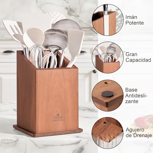 ENOKING Magnetic Kitchen Knife Holder, Acacia Wood Kitchen Knife Holder, Extra Large Kitchen Utensil Holder for Knives and Kitchen Utensils