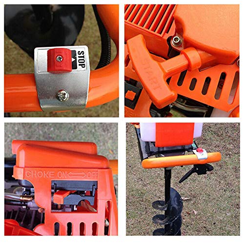 52cc Gas Powered Post Hole Digger with Three Earth Auger Drill 4"/6"/8" Bits Single Cylinder 2-stroke