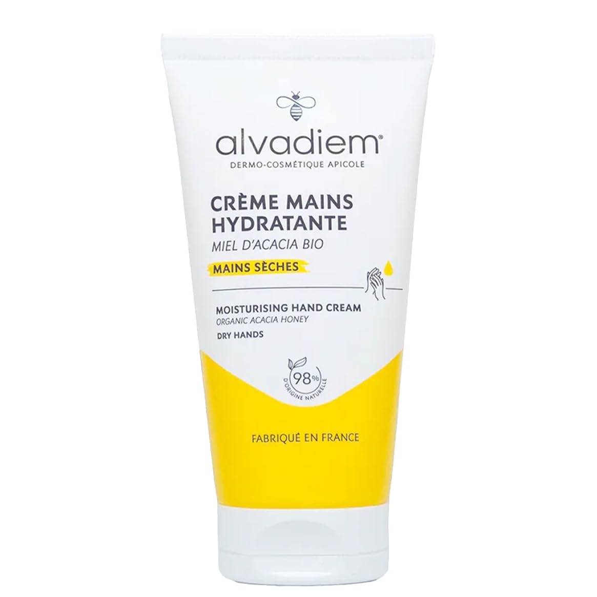 ALVADIEM Moisturising Hand Cream 50 ml with Organic Acacia Honey – For Dry Hands – Hydrating & Nourishing – Lightweight, Non-Greasy Texture – For the Whole Family from 3 Years – Made in France