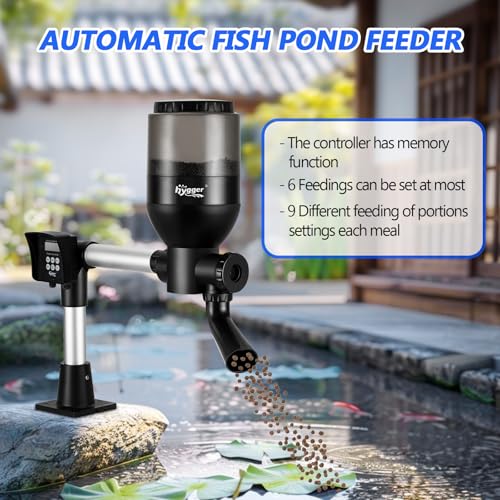 hygger Automatic Pond Feeder, Large Programmable Automatic Fish Feeder with LCD Display Controller, 5.5 Liters Pond Fish Feeder Koi Feeder for Weekend Holiday