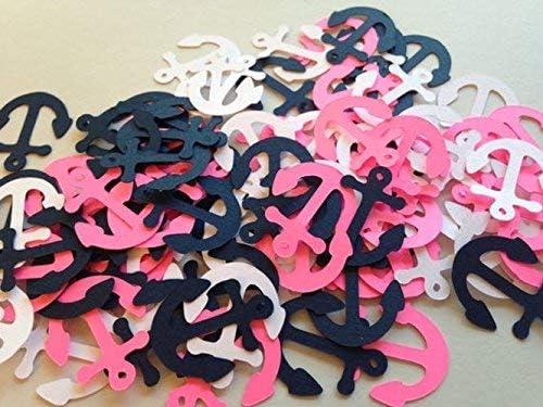 Hot Pink White Navy Blue Anchor Confetti, Patriotic Anchor, Nautical Die Cut, Anchor Cut Out, Nautical Party, Patriotic Theme, Nautical Baby Shower 100 Pieces, Nautical Cut Out