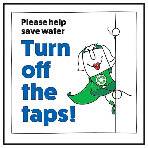 V Safety Please Help Save Water Turn Off The Taps! Woman Right 100 x 100 mm - 3mm Brushed Aluminium Composite Safety Sign