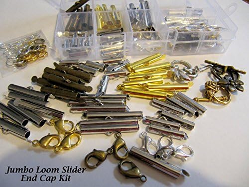 Bead Loom Slider Clasp Jumbo Kit, 36 Sliders, 6 Each, 4 Different Sizes,1/2, 3/4, 1, 1 1/4 Inch, Fits Size 11 or 8 Beads, Bonus Findings