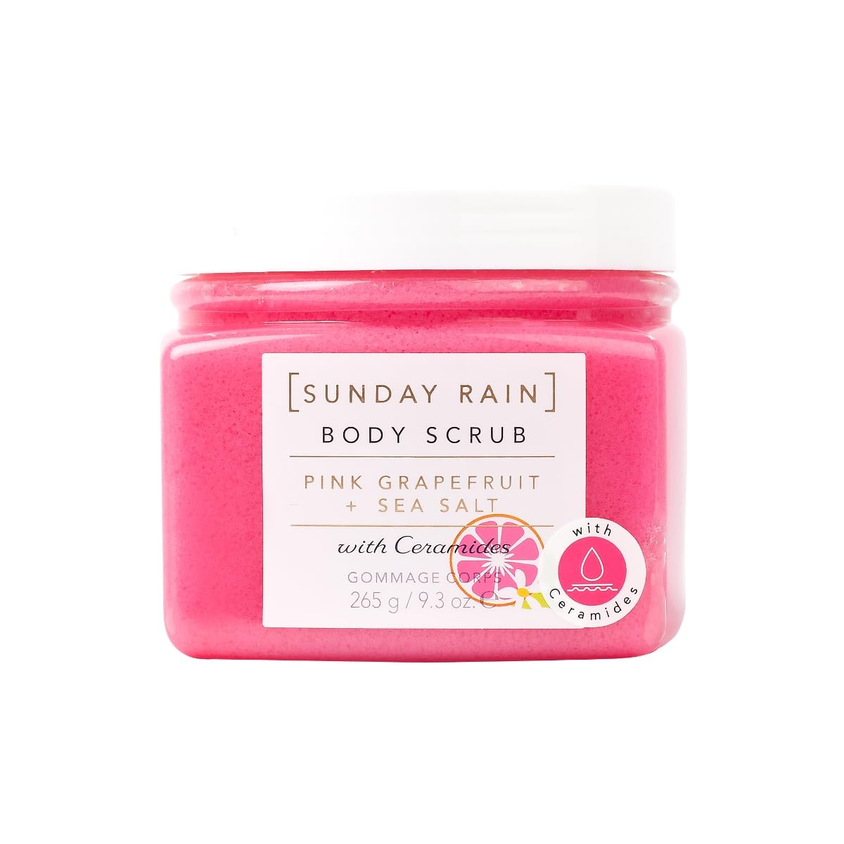 Sunday Rain Pink Grapefruit and Sea Salt Body Scrub Exfoliator, Exfoliating and Nourishing, with Ceramides, Pink, 265g