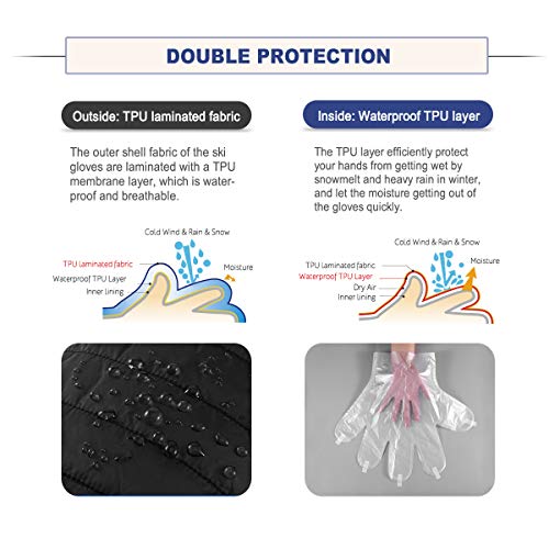 Andake Down Mittens Gloves for Men Water-resistance Warm Winter Snow Gloves for Walking Jogging Work Outdoor Activities (L/XL, BLACK)
