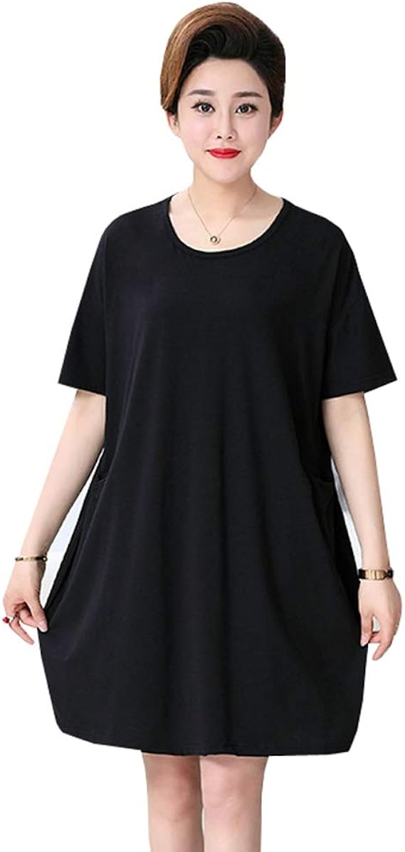 Amazon 実りの秋 ワンピース レディース 半袖 40代 50代 高齢者 シニア 婦人 無地 ドレス 大きいサイズ 体型カバー ゆったり きれいめ 華奢感 肌触り 夏 母へ ギフト ワンピース チュニック 通販