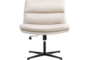 EMIAH Armless Office Desk Chair No Wheels PU-Padded Vanity Mid-Back Ergonomic Home Computer Comfortable Adjustable Swivel Task Chair with Thickened Cushion