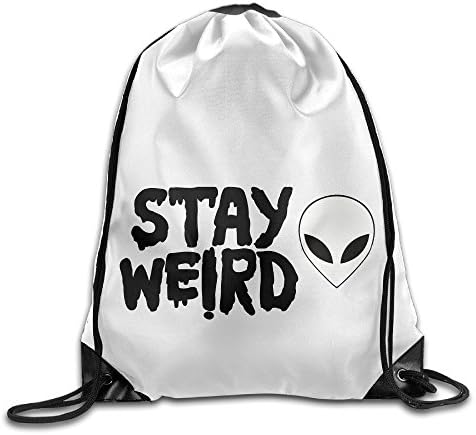 Unisex Drawstring Bags Stay Weird Lettering UFO Aliens Shoulder Knapsack Backpack
