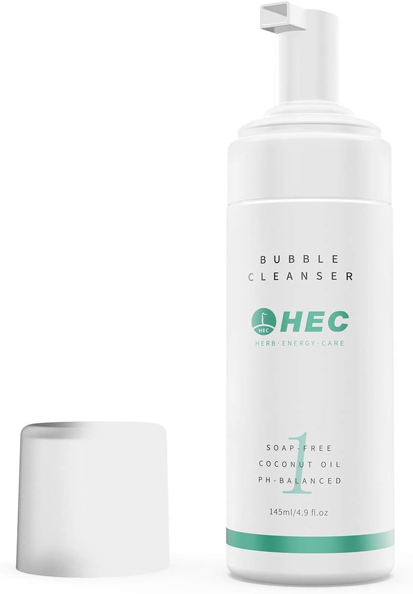 HEC Gentle Face Wash with Amino Acid for Dry & Sensitive Skins - Gentle, Hydrating, Soap Free, Bubble Foaming facial cleanser 4.9 fl.oz