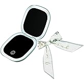 YABAHU Makeup Mirror with Lights - Dual-Sided Green LED Pocket Mirror, 1X/5X Magnifying Travel Mirror, 3 Light Modes, Rechargeable Handheld Mirror for On-The-Go Makeup, Grooming, and Gifts