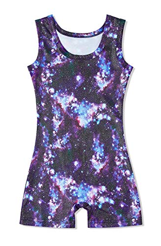 Kids4ever Girls Leotards Gymnastics Galaxy Sparkly Toddler Biketards Unitard with Shorts 5T 6 T