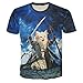 RXBC2011 Men's Short Sleeve Top 3D Printed Wizard Cats T Shirt L Blue