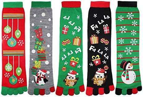 Christmas Toe Socks for Women - Knee High Socks Xmas Gifts for Female 5 Pack