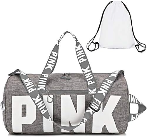 Gym Bag For Women, Gym Duffle Bag For Women And Girls Gym Sports For Men with Drawstring Backpack as Gift (Grey)