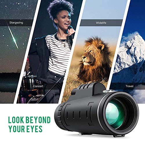 Monocular Telescope Vemico 12x50 High Powered Waterproof Wide View Monoculars Scope Phone Adapter Compass Tripod Bird Watching Hunting Hiking Stargazing