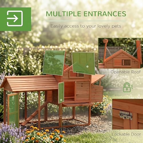 PawHut 82" Deluxe Chicken Coop Wooden Hen House with Run and Nesting Box Poultry Cage Pen for Backyard Rabbit Hutch