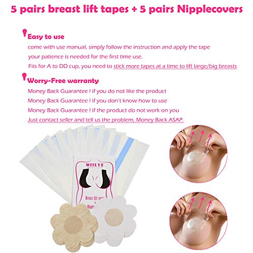 MIILYE Breast Lift Tape+Nipple Covers Concealer Invisible Titty Adhesive Stickers for Cup A B C D DD