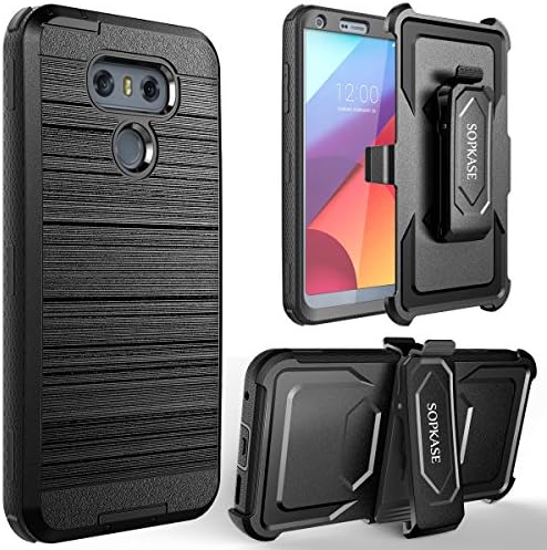 LG G6 Case, SOPKASE with [Built in Screen Protector] Heavy Dual Layer Full-Body Rugged Protection Locking [Belt Swivel Clip] Holster with [Kickstand] For LG G6,Black
