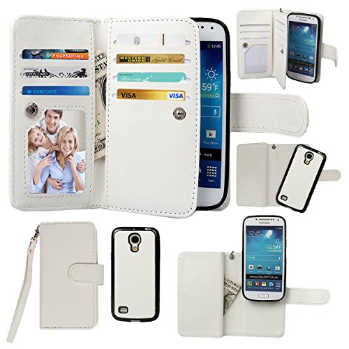 xhorizon Premium Leather Folio [Wallet Function] [Magnetic Detachable] Fashion Wristlet Lanyard Hand Strap Purse Multiple Card Slots Cash Compartment Pocket for Samsung S4 mini (I9190) [Clearance]