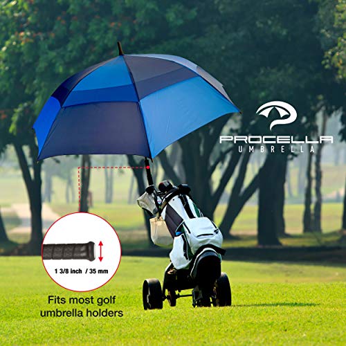 Procella Golf Umbrella Windproof Waterproof - 62 Inch Large Automatic Open Rain & Wind Resistant Vented Double Canopy - Best Golf-Sized Stick Umbrellas for Men and Women (Navy Blue/Light Blue)