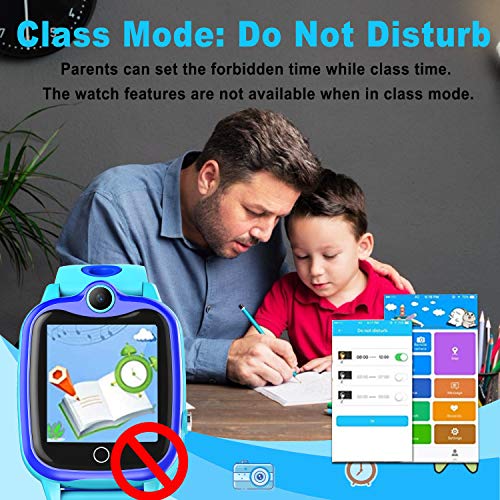 [SIM Card Included] Kids Smartwatch with GPS Tracker, Waterproof Smart Watch for Kids Boys Girls Age 3-12 Year Old, SOS Alarm Clock Digital Wrist Watch Phone Holiday Birthday Gift (Blue) - Thumbnail 6