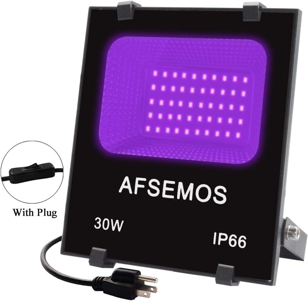 AFSEMOS 30W Black Light, LED Black Flood Light with Plug and Switch (100-240V AC)，Black Lights for Glow Party,Halloween,Neon Glow, Birthday Party and Body Fluorescent Paint