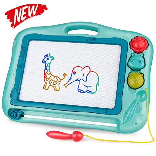 Gamenote Magnetic Drawing Board for Kids 12×16 inch - Doodle Board for Toddlers Comes with Adorable 3 Stamps, Magnet Pen, Gifts for Toddlers Kids Colorful Erasable Magnet Writing Sketching Pad（Blue） - Thumbnail 7