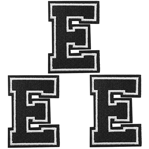 TACVEL 3 Pieces Iron on Letter Patch, Full Embroidery Letter Patch, Iron Alphabet Letter A-Z Iron on Sew on Patches for Clothes, Dress, Hat, Socks, Jeans, DIY Accessories, 3.14inch (Black, E)