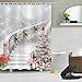LB Merry Christmas Season Eve New Year Decorative Decor Gift Shower Curtain Polyester Fabric 72x72 inch White Night Snow Candy Cane Tree Stairs Bathroom Bath Liner Set
