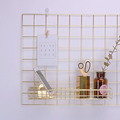 Simmer Stone Gold Hanging Basket for Wire Wall Grid Panel, Multi-functional Wall Storage Display Decoration Basket, Size 15.7" x 3.9" x 2"