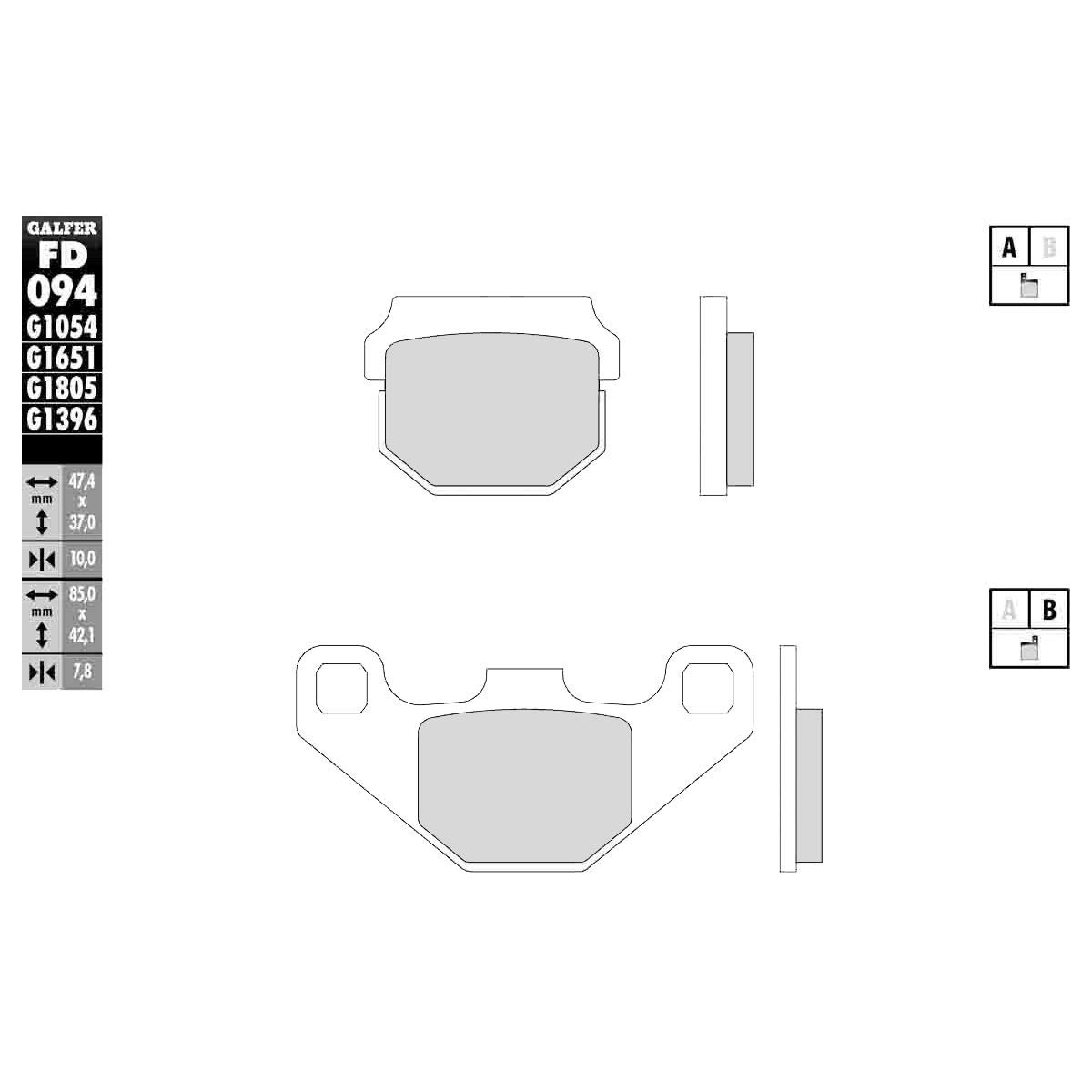 Galfer Brake Pads FD094M for Adly 300 Crusader Quad 2005-2007 FA83