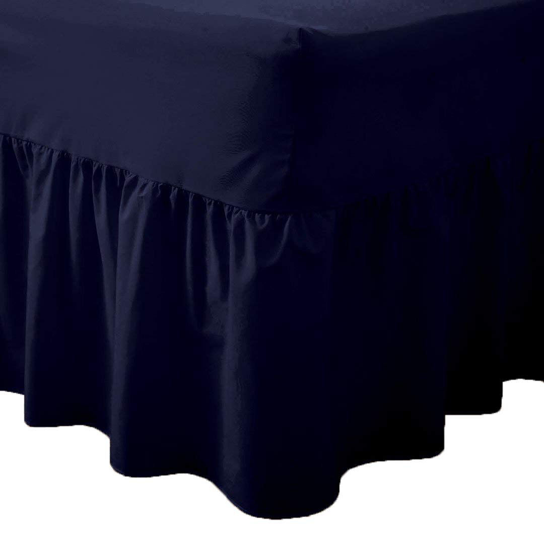 AmigoZone Plain Pollycotton Valance Fitted Sheet Or Pillow Pair Cases (Single, Navy Blue)