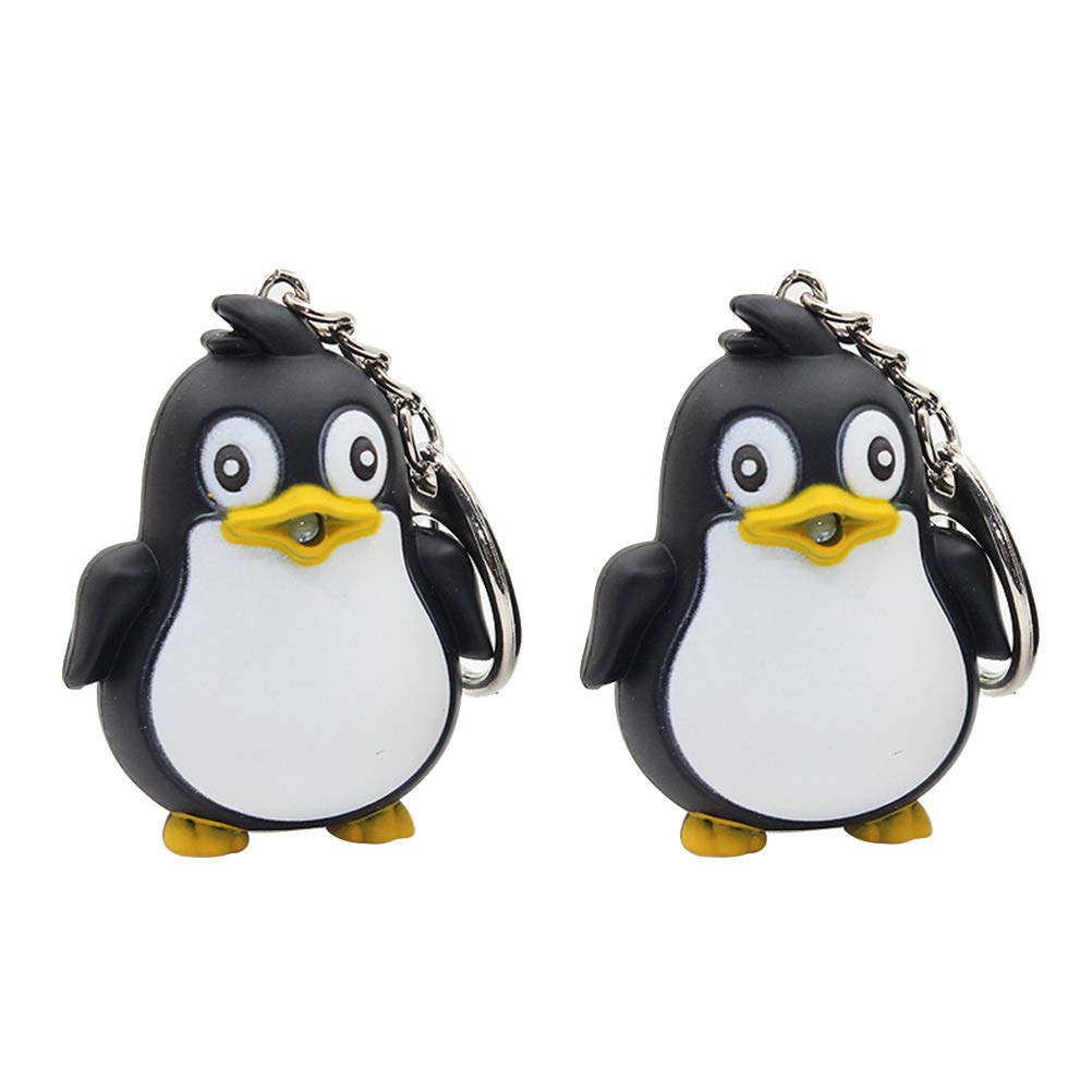 2pcs Black Cute Penguin Keychains LED Luminous Key Holder Sound Key Ring Glowing Key Decoration Craft Ornaments Jewelry Accessories
