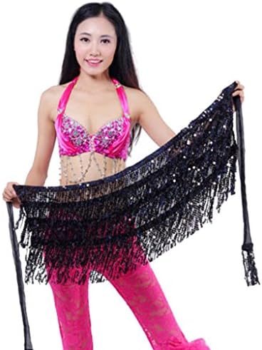 SWIDUUK Belly Dance Dancer Costume Sequins Tassels Fringes Hip Scarf Belt Waist Skirt