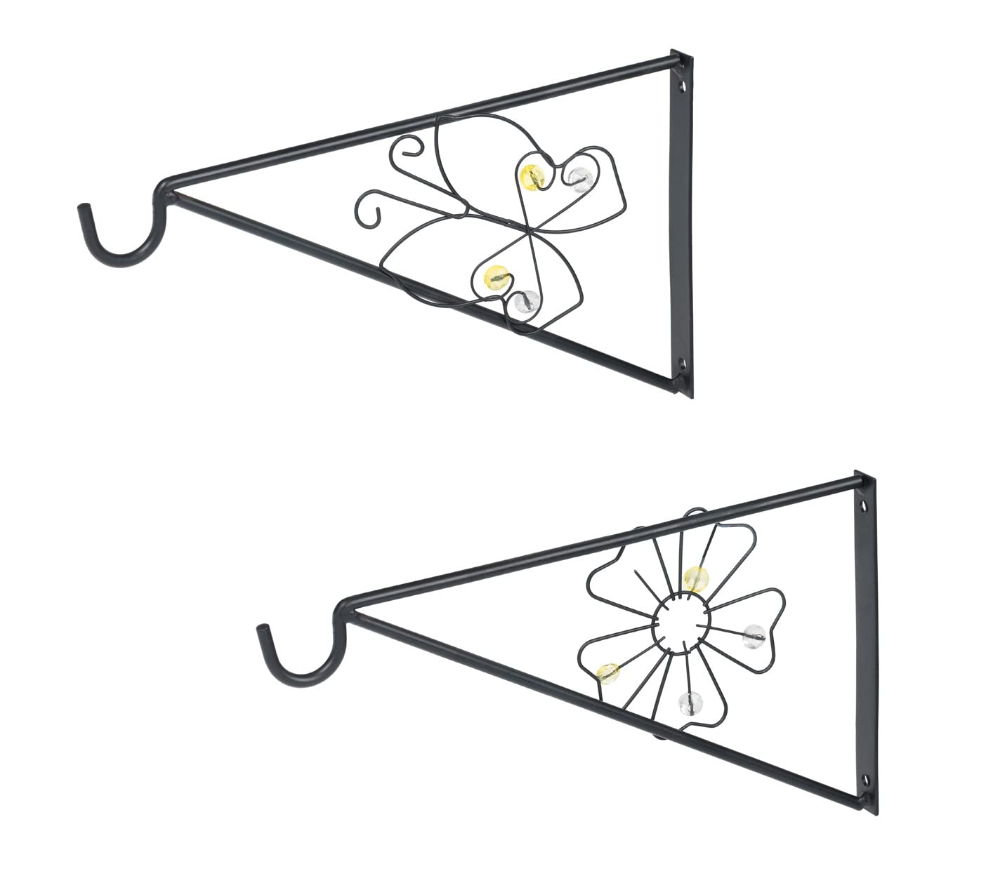 Invero Set of 2 Multi-Purpose Decorative Butterfly Steel Wall Mounted Bracket - Outdoor Garden Décor Hanger for Plants, Flowers, Lanterns, Lights, Ornaments or Bird Feeders - Black