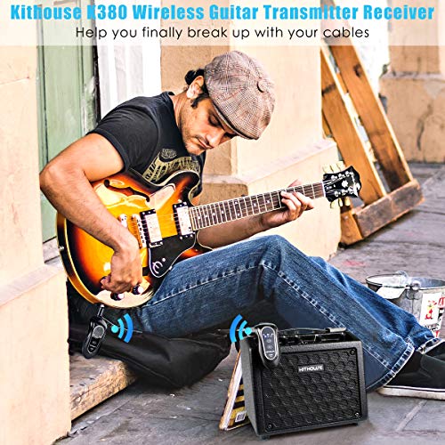 Kithouse K380 Wireless Guitar Transmitter Receiver System Set Rechargeable Guitar Wireless Cable with Carrying Bag for Electric Guitar Bass (Black)