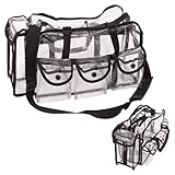 Casemetic Large Carry Clear Set Portable Professional Makeup Bag With 6 External Pockets, Tissue Holder And Shoulder Strap