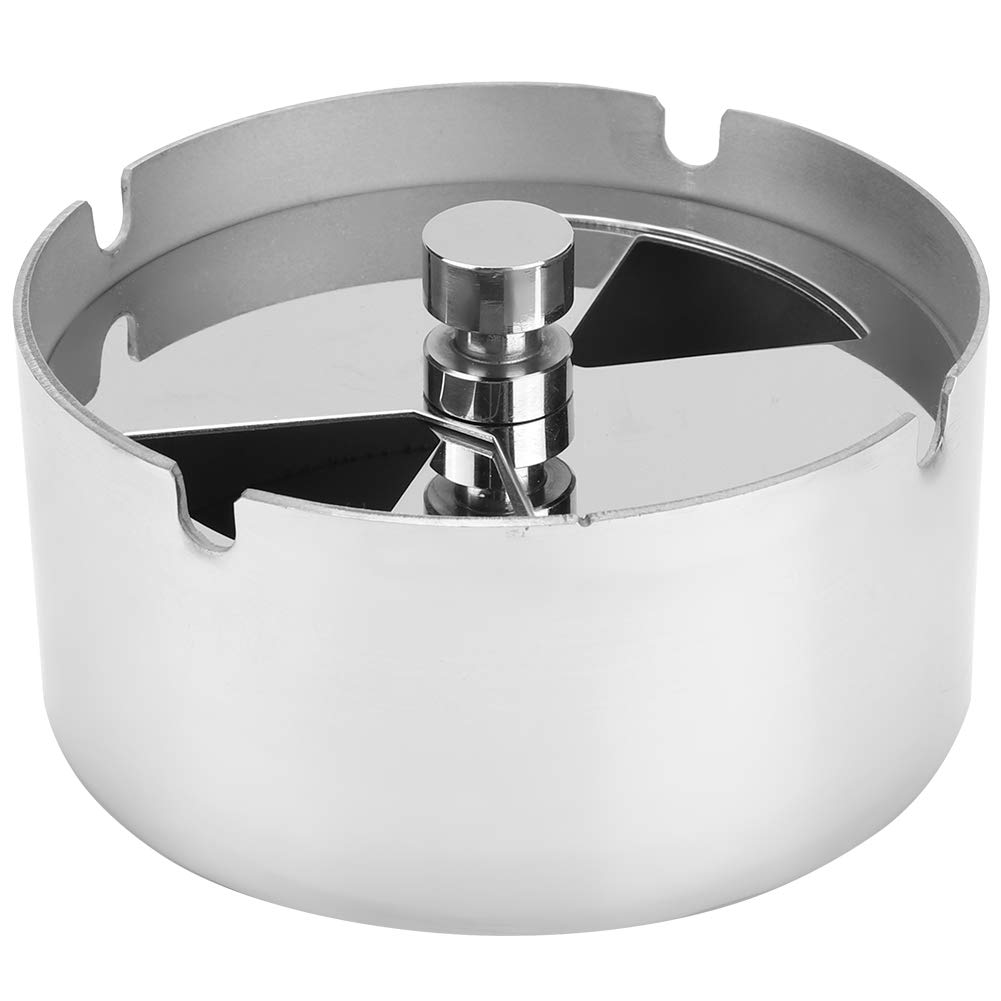Mumusuki High-grade Stainless Steel Wind-proof Round Push Down Revolving Ashtray with Tray for Hotel
