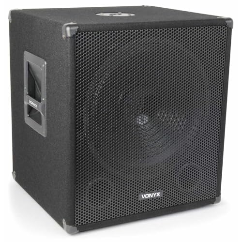 Vonyx Swa15 Caisson De Basse Amplifié 600 W - Subwoofer pour Dj 15", Insert pour Pied D’Enceinte, Réglages pour Le Son, La Fréquence et La Phase, Solide et Facile à Transporter
