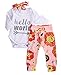 Newborn Baby Girls Top Rompers+Floral Pants Leggings Headband 3pcs Outfits Set (0-3 Months, Sliver Hello World)