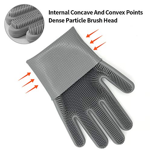 Magic Silicone Cleaning Gloves Dishwashing Scrubber - 1 Pair Reusable Dish Wash Scrubbing Sponge Gloves with Bristles, Great for Washing Dish, Kitchen, Car, Bathroom. (Gray) - Thumbnail 2