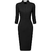 Hobemty Women's Church Dress Knee Length Zipper Neck Business Pencil Dresses